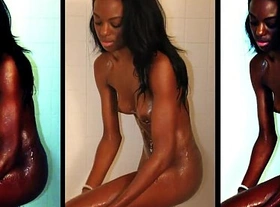 Dagfs - skinny ebony caught while she takes a shower and masturbates for the camera